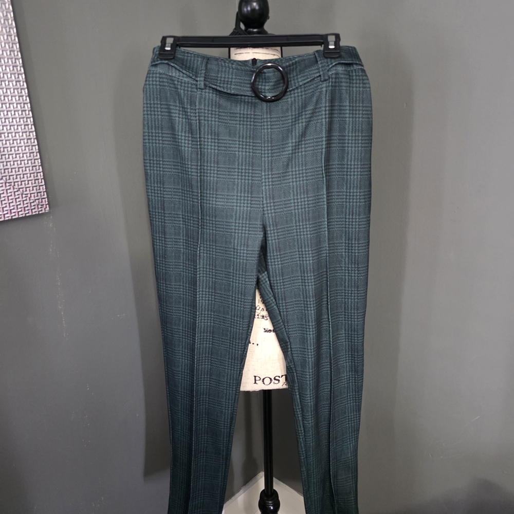 Womens Green Plaid Dress Pants